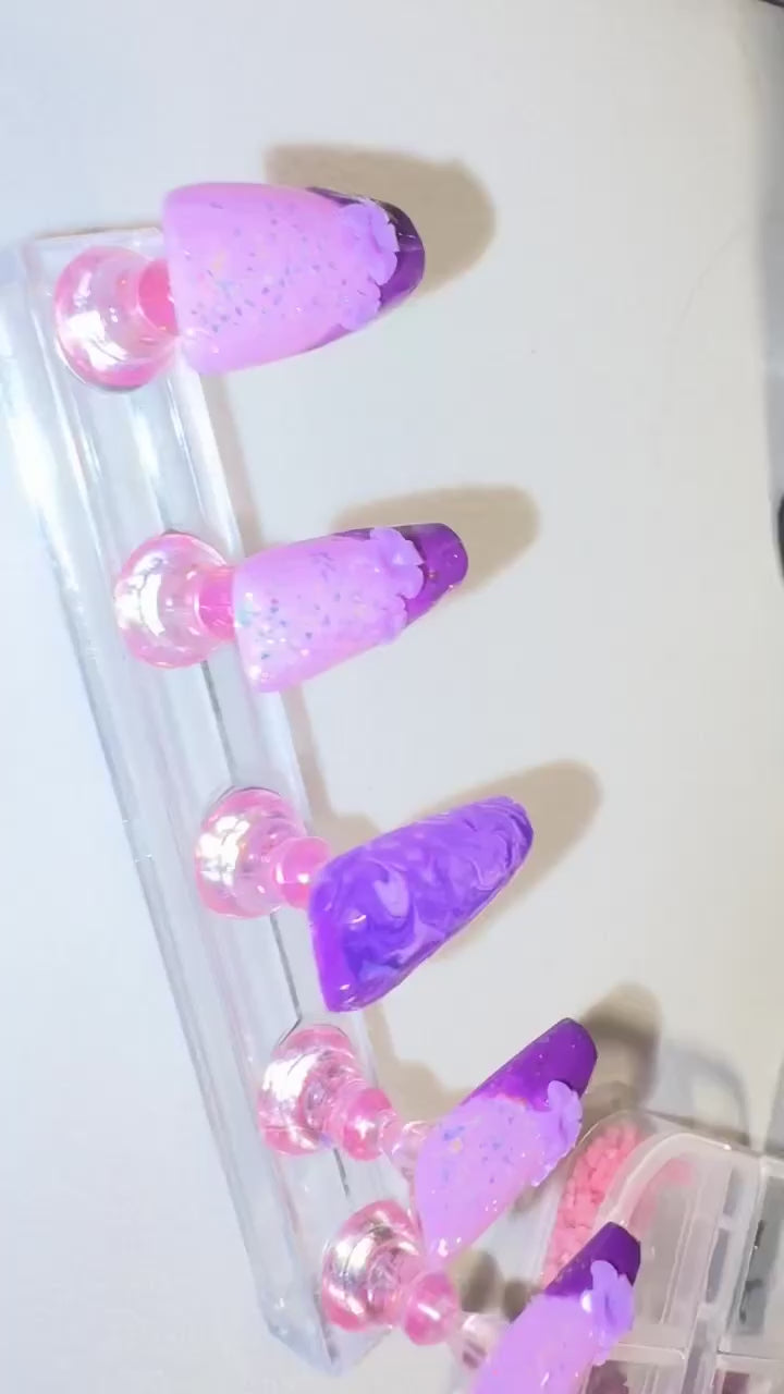 Purple Flower Press On Nails